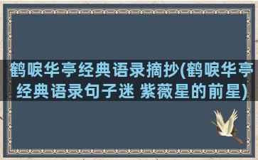 鹤唳华亭经典语录摘抄(鹤唳华亭经典语录句子迷 紫薇星的前星)